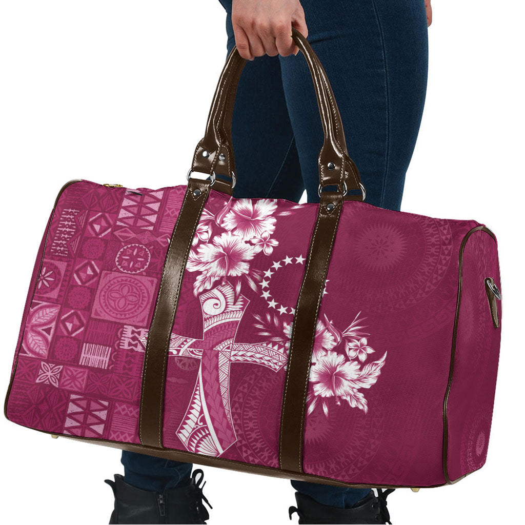 Kia Orana Cook Islands Tapa Floral With Cross Travel Bag Maroon LT7 - Polynesian Pride