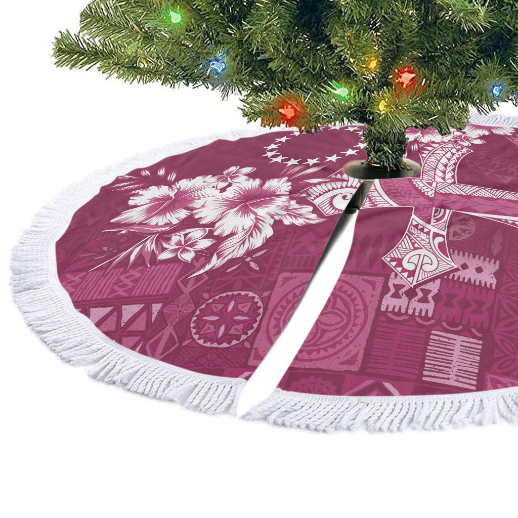 Kia Orana Cook Islands Tapa Floral With Cross Tree Skirt Maroon LT7 - Polynesian Pride
