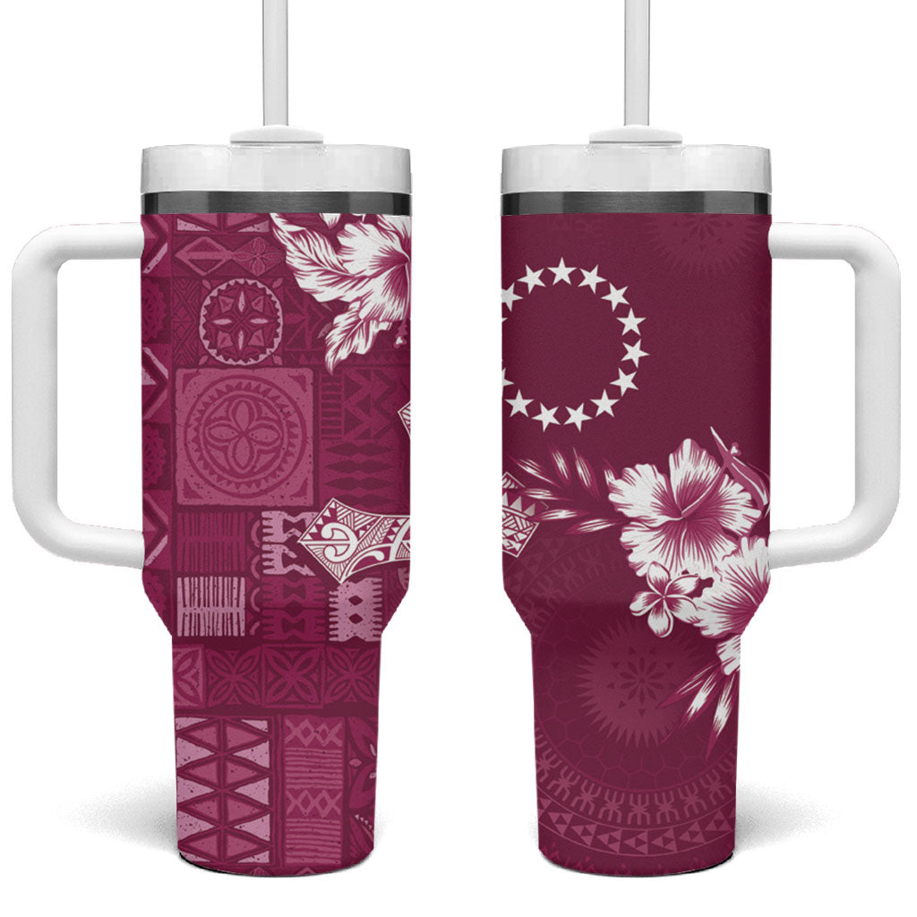 Kia Orana Cook Islands Tapa Floral With Cross Tumbler With Handle Maroon