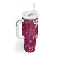 Kia Orana Cook Islands Tapa Floral With Cross Tumbler With Handle Maroon LT7 - Polynesian Pride