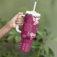 Kia Orana Cook Islands Tapa Floral With Cross Tumbler With Handle Maroon LT7 - Polynesian Pride