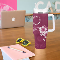 Kia Orana Cook Islands Tapa Floral With Cross Tumbler With Handle Maroon LT7 - Polynesian Pride