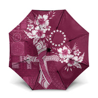 Kia Orana Cook Islands Tapa Floral With Cross Umbrella Maroon LT7 One Size Folded 11.42 inch Opened Diameter 37.4 inch Maroon - Polynesian Pride