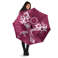Kia Orana Cook Islands Tapa Floral With Cross Umbrella Maroon LT7 - Polynesian Pride