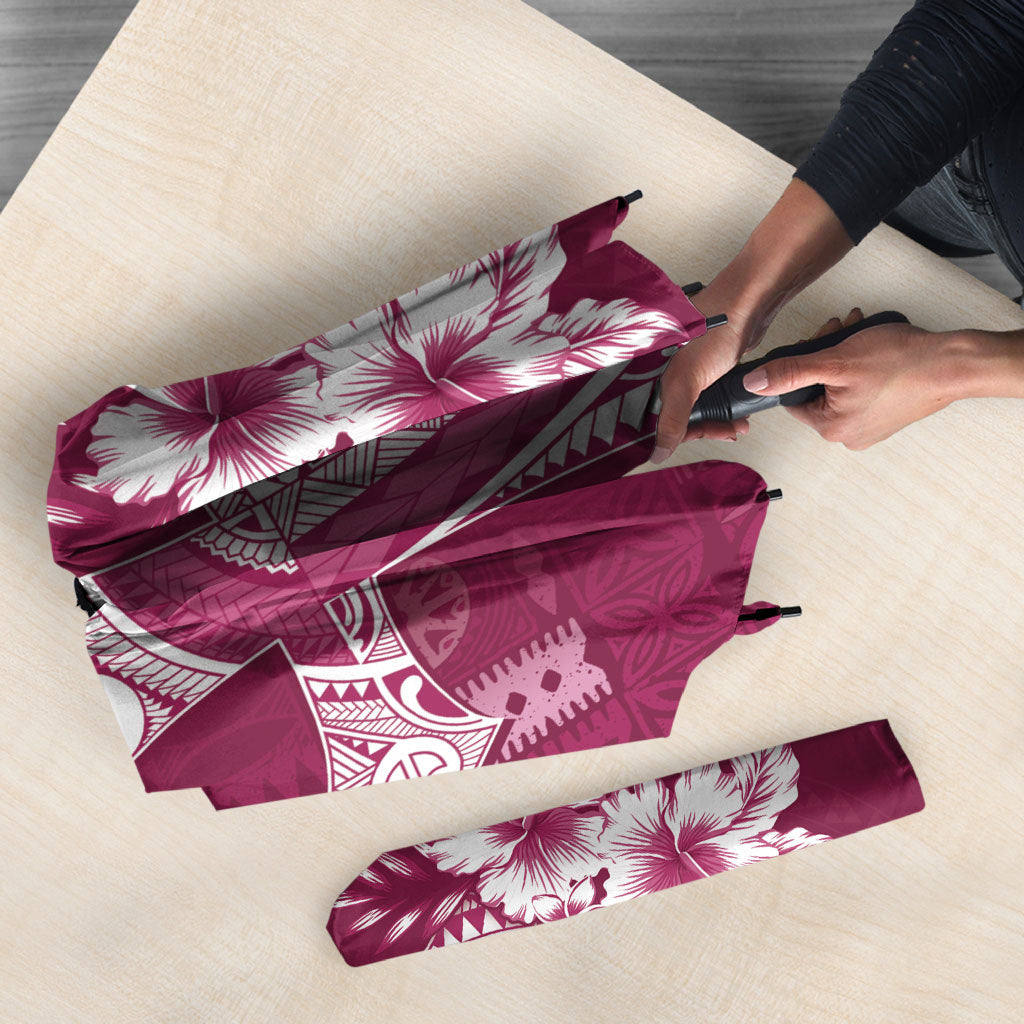 Kia Orana Cook Islands Tapa Floral With Cross Umbrella Maroon LT7 - Polynesian Pride