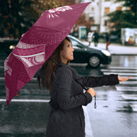 Kia Orana Cook Islands Tapa Floral With Cross Umbrella Maroon LT7 - Polynesian Pride
