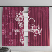 Kia Orana Cook Islands Tapa Floral With Cross Window Curtain Maroon LT7 With Hooks Maroon - Polynesian Pride