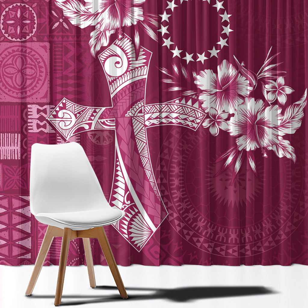 Kia Orana Cook Islands Tapa Floral With Cross Window Curtain Maroon LT7 - Polynesian Pride
