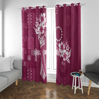 Kia Orana Cook Islands Tapa Floral With Cross Window Curtain Maroon LT7 With Grommets Maroon - Polynesian Pride