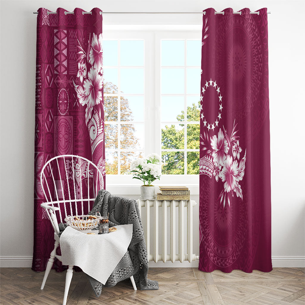 Kia Orana Cook Islands Tapa Floral With Cross Window Curtain Maroon LT7 - Polynesian Pride