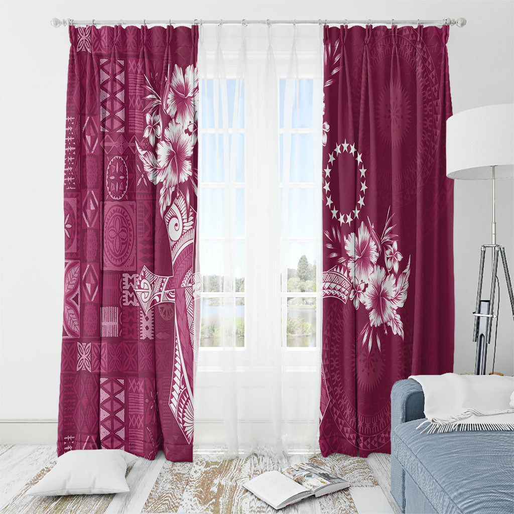 Kia Orana Cook Islands Tapa Floral With Cross Window Curtain Maroon LT7 - Polynesian Pride