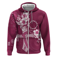 Kia Orana Cook Islands Tapa Floral With Cross Zip Hoodie Maroon LT7 Zip Hoodie Maroon - Polynesian Pride
