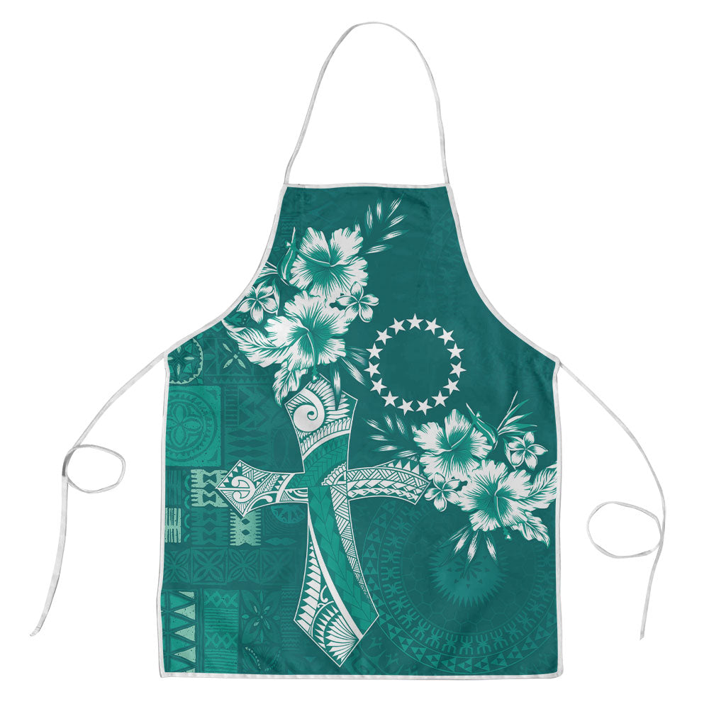 Kia Orana Cook Islands Tapa Floral With Cross Apron Deep Teal LT7 Deep Teal - Polynesian Pride