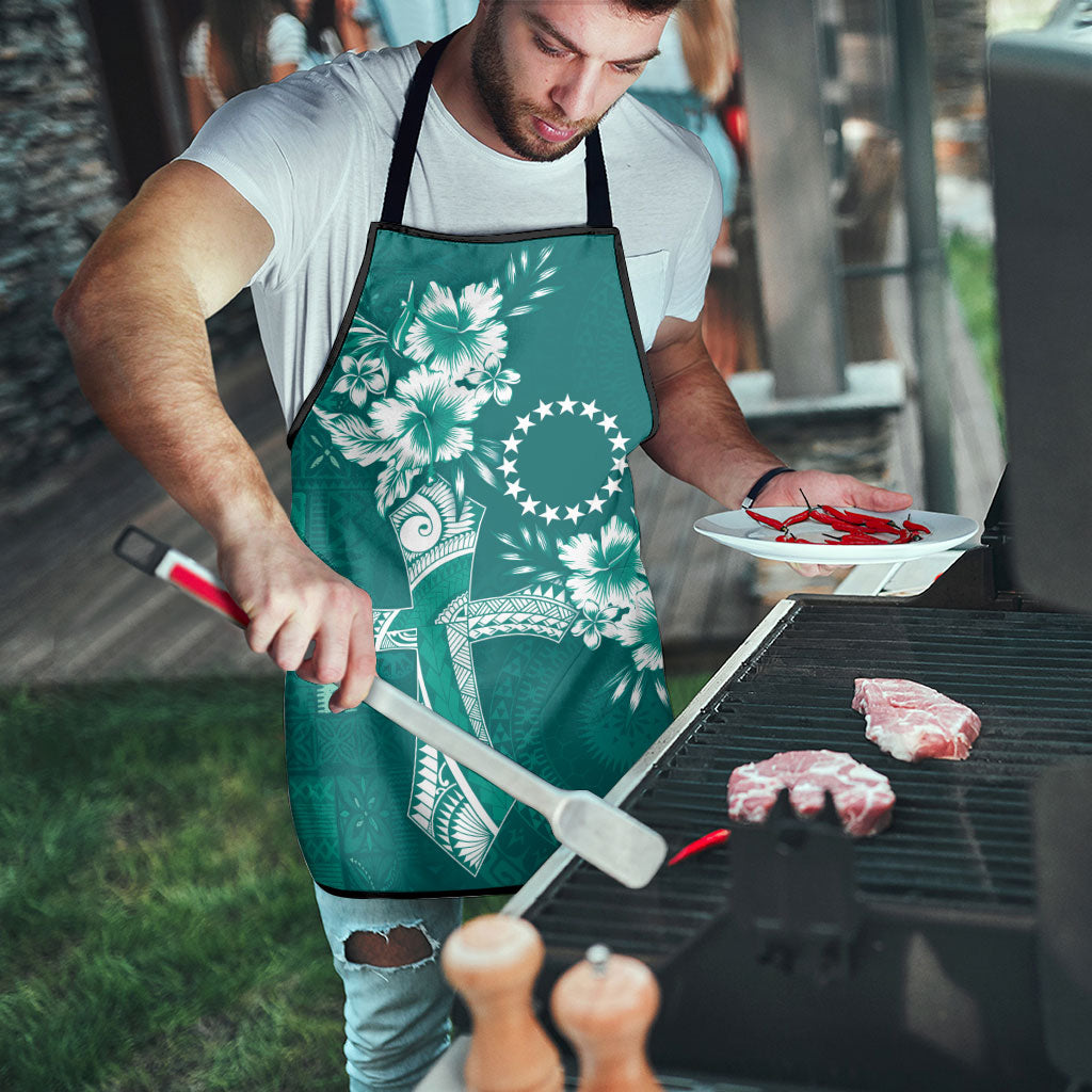 Kia Orana Cook Islands Tapa Floral With Cross Apron Deep Teal LT7 - Polynesian Pride