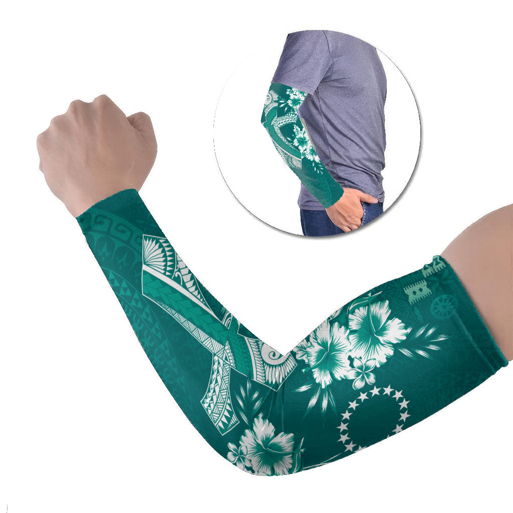 Kia Orana Cook Islands Tapa Floral With Cross Arm Sleeves Deep Teal LT7 Set of 2 Deep Teal - Polynesian Pride