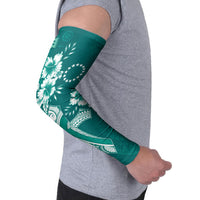 Kia Orana Cook Islands Tapa Floral With Cross Arm Sleeves Deep Teal LT7 - Polynesian Pride