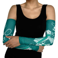 Kia Orana Cook Islands Tapa Floral With Cross Arm Sleeves Deep Teal LT7 - Polynesian Pride