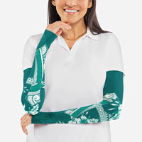 Kia Orana Cook Islands Tapa Floral With Cross Arm Sleeves Deep Teal LT7 - Polynesian Pride
