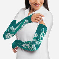 Kia Orana Cook Islands Tapa Floral With Cross Arm Sleeves Deep Teal LT7 - Polynesian Pride