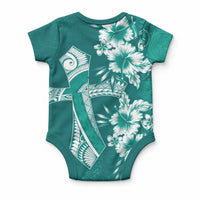Kia Orana Cook Islands Tapa Floral With Cross Baby Onesie Deep Teal LT7 - Polynesian Pride