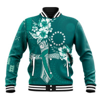 Kia Orana Cook Islands Tapa Floral With Cross Baseball Jacket Deep Teal LT7 Unisex Deep Teal - Polynesian Pride