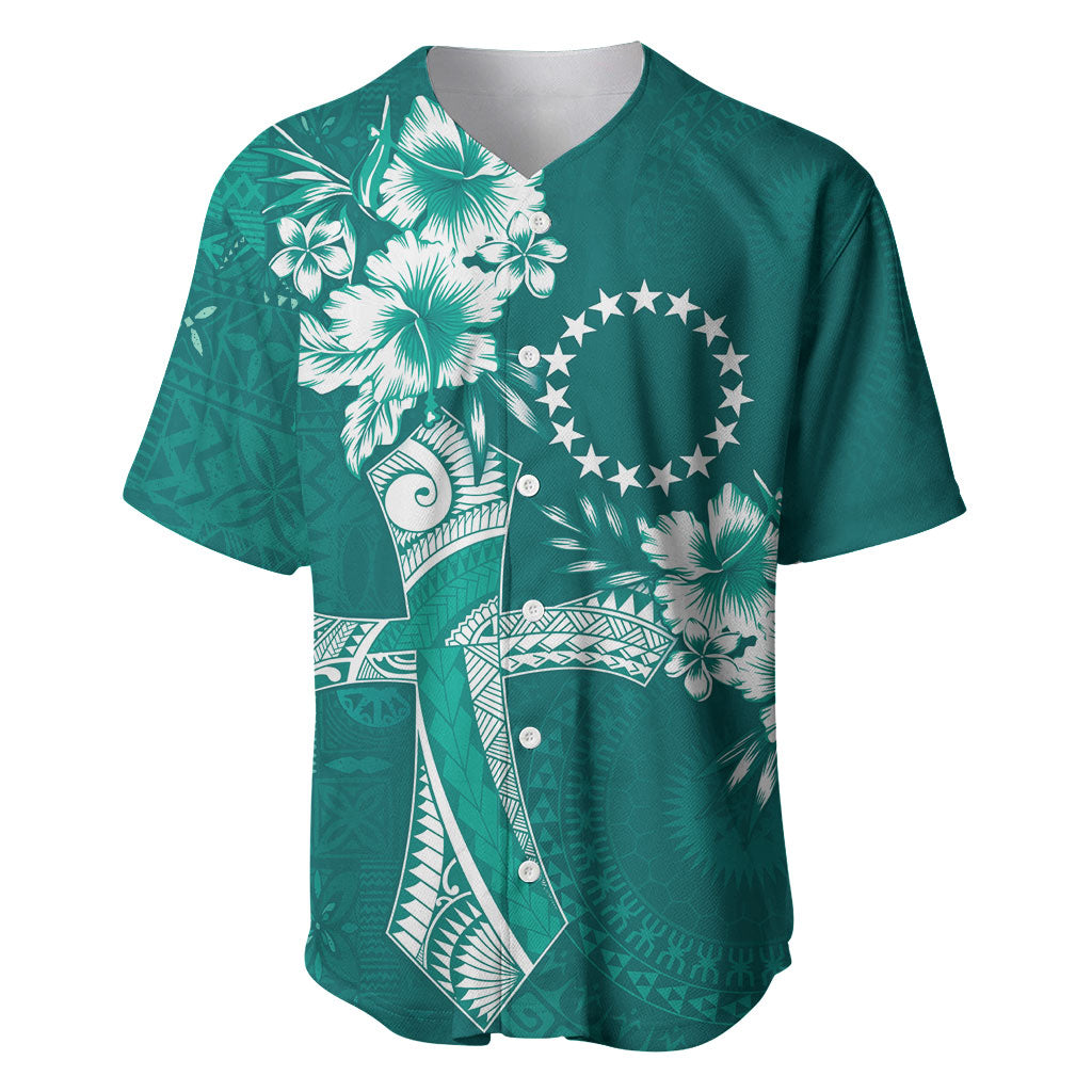Kia Orana Cook Islands Tapa Floral With Cross Baseball Jersey Deep Teal