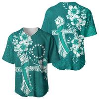 Kia Orana Cook Islands Tapa Floral With Cross Baseball Jersey Deep Teal LT7 - Polynesian Pride