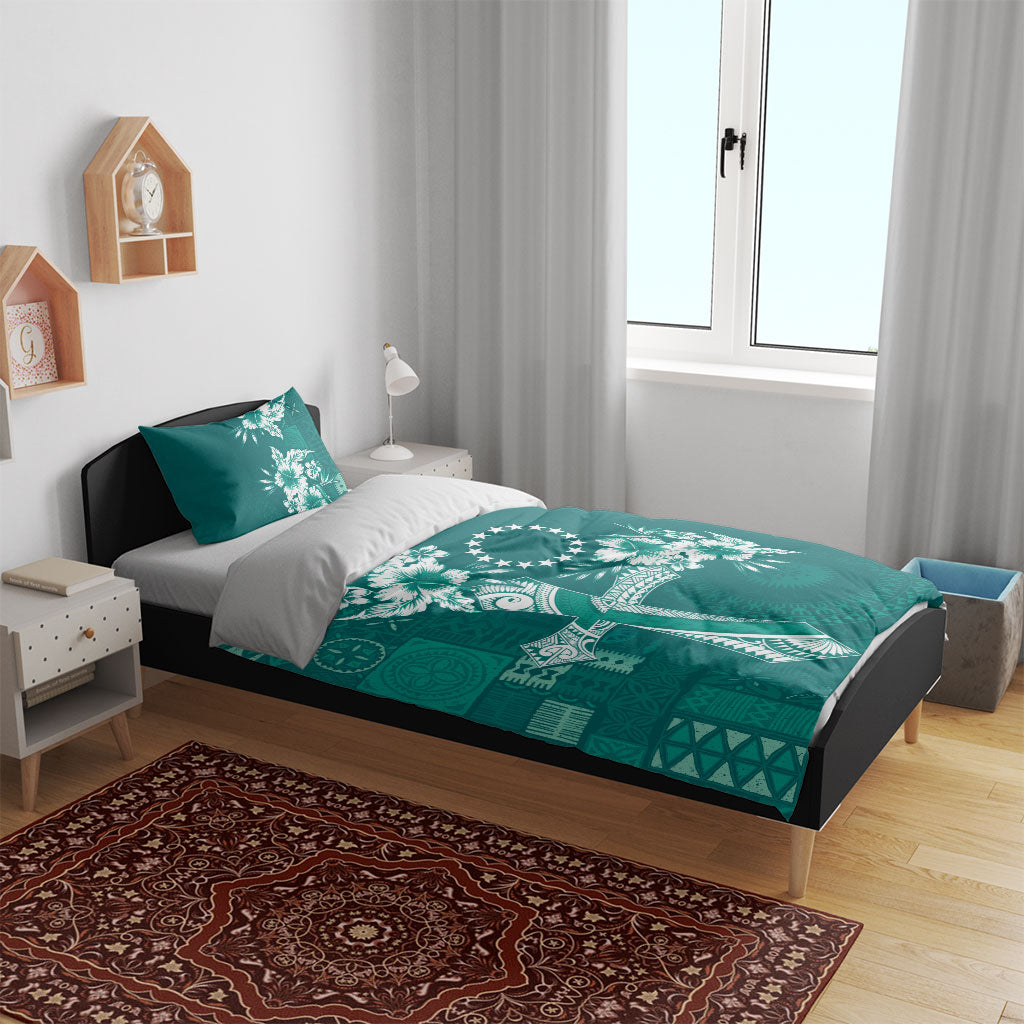 Kia Orana Cook Islands Tapa Floral With Cross Bedding Set Deep Teal LT7 - Polynesian Pride