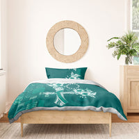 Kia Orana Cook Islands Tapa Floral With Cross Bedding Set Deep Teal LT7 - Polynesian Pride