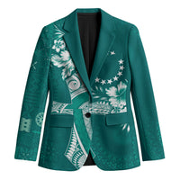 Kia Orana Cook Islands Tapa Floral With Cross Blazer Deep Teal