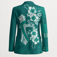 Kia Orana Cook Islands Tapa Floral With Cross Blazer Deep Teal