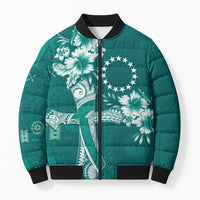 Kia Orana Cook Islands Tapa Floral With Cross Bomber Puffer Jacket Deep Teal LT7 Unisex Deep Teal - Polynesian Pride