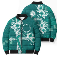Kia Orana Cook Islands Tapa Floral With Cross Bomber Puffer Jacket Deep Teal LT7 - Polynesian Pride