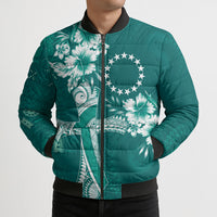Kia Orana Cook Islands Tapa Floral With Cross Bomber Puffer Jacket Deep Teal LT7 - Polynesian Pride