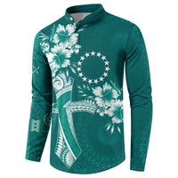 Kia Orana Cook Islands Tapa Floral With Cross Button Sweatshirt Deep Teal LT7 - Polynesian Pride