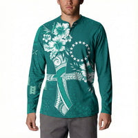 Kia Orana Cook Islands Tapa Floral With Cross Button Sweatshirt Deep Teal LT7 - Polynesian Pride