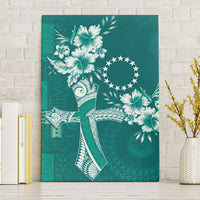 Kia Orana Cook Islands Tapa Floral With Cross Canvas Wall Art Deep Teal LT7 Without Frame Deep Teal - Polynesian Pride