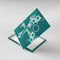 Kia Orana Cook Islands Tapa Floral With Cross Canvas Wall Art Deep Teal LT7 With Frame Deep Teal - Polynesian Pride