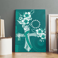 Kia Orana Cook Islands Tapa Floral With Cross Canvas Wall Art Deep Teal LT7 - Polynesian Pride