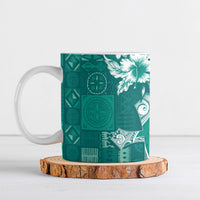Kia Orana Cook Islands Tapa Floral With Cross Ceramic Mug Deep Teal LT7 Deep Teal - Polynesian Pride