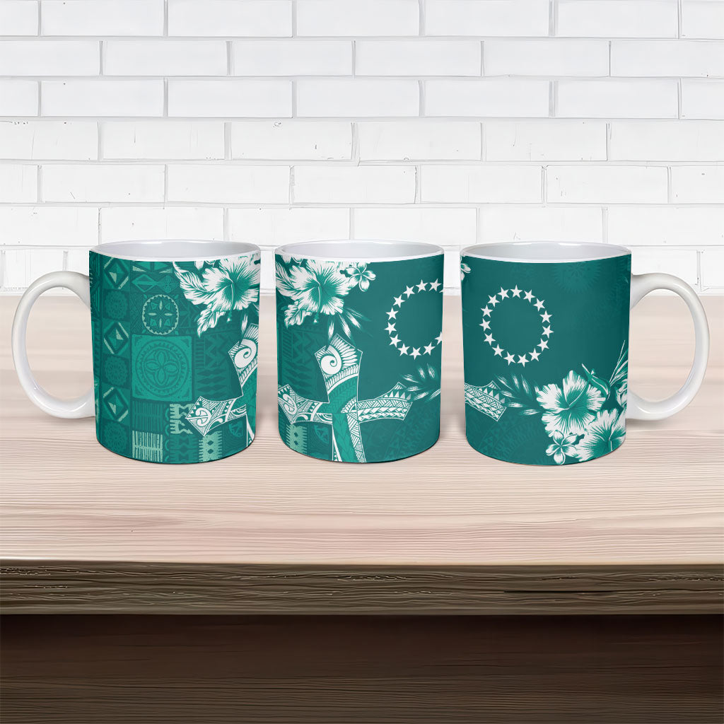 Kia Orana Cook Islands Tapa Floral With Cross Ceramic Mug Deep Teal LT7 - Polynesian Pride
