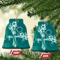 Kia Orana Cook Islands Tapa Floral With Cross Ceramic Ornament Deep Teal