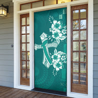 Kia Orana Cook Islands Tapa Floral With Cross Door Cover Deep Teal LT7 - Polynesian Pride