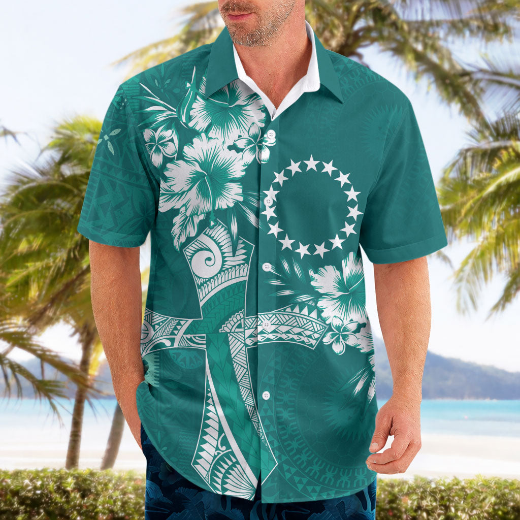 Kia Orana Cook Islands Tapa Floral With Cross Hawaiian Shirt Deep Teal LT7 - Polynesian Pride