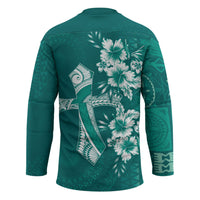 Kia Orana Cook Islands Tapa Floral With Cross Hockey Jersey Deep Teal LT7 - Polynesian Pride