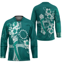 Kia Orana Cook Islands Tapa Floral With Cross Hockey Jersey Deep Teal LT7 - Polynesian Pride