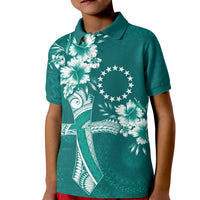Kia Orana Cook Islands Tapa Floral With Cross Kid Polo Shirt Deep Teal LT7 Kid Deep Teal - Polynesian Pride