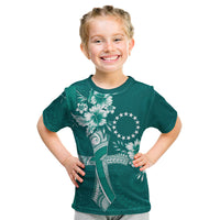 Kia Orana Cook Islands Tapa Floral With Cross Kid T Shirt Deep Teal LT7 Deep Teal - Polynesian Pride