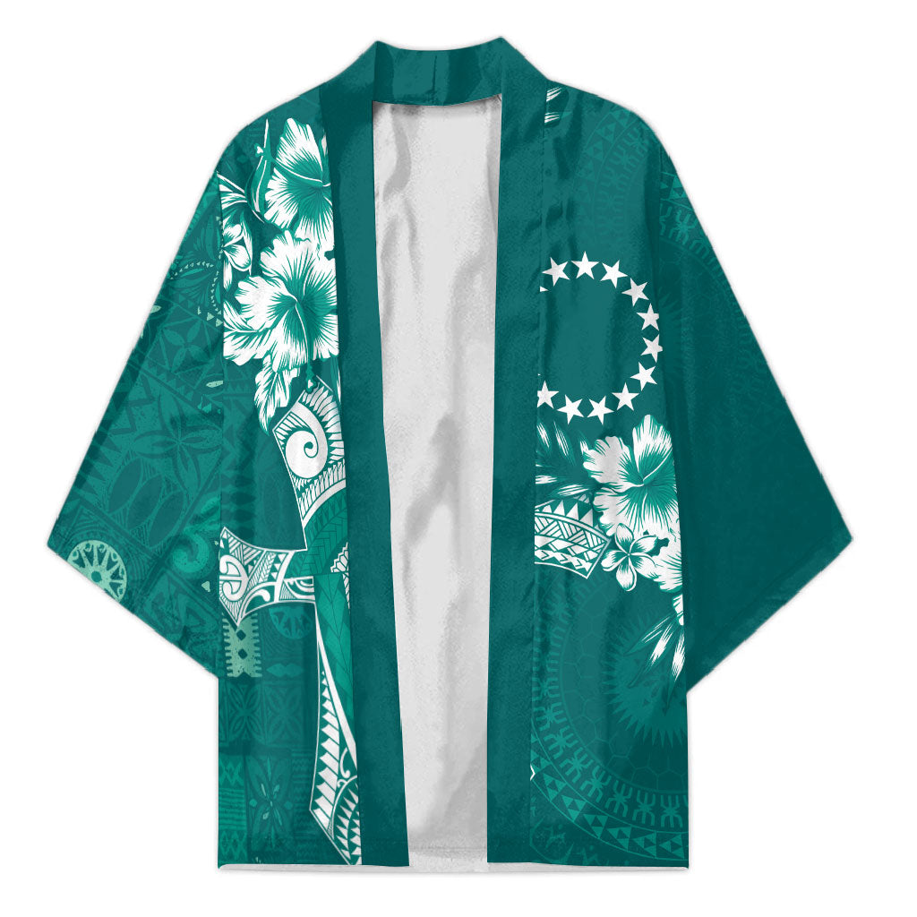 Kia Orana Cook Islands Tapa Floral With Cross Kimono Deep Teal LT7 Unisex Deep Teal - Polynesian Pride