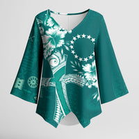 Kia Orana Cook Islands Tapa Floral With Cross Kimono Sleeve Blouse Deep Teal LT7 Female Deep Teal - Polynesian Pride